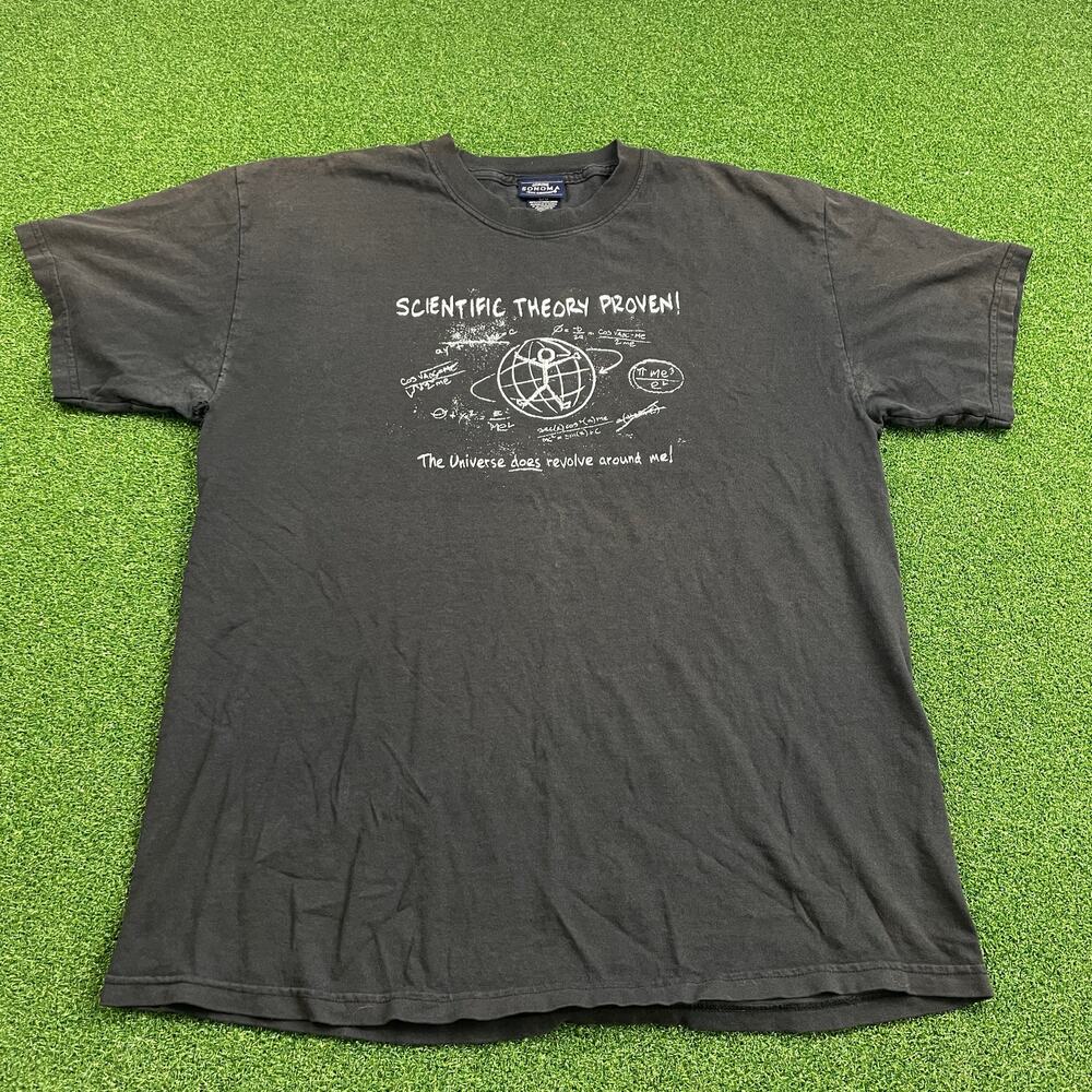 Vintage Y2K Sonoma Scientific Theory Proven Graphic Black T-Shirt Sz L